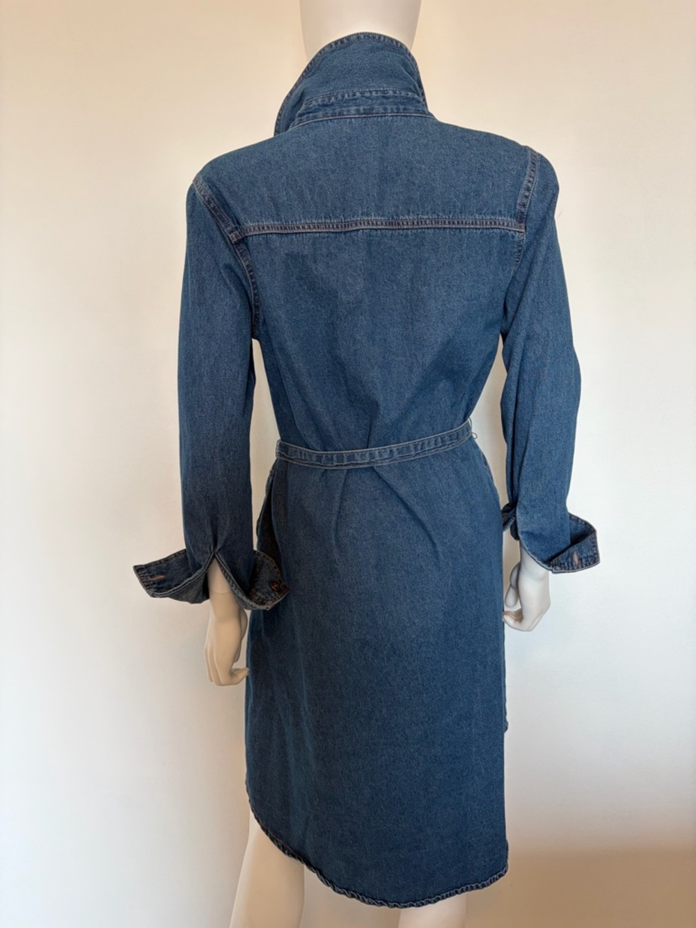 #582 Frye Blue Denim Button-Front Shirt Dress with Waist Tie - Picture 9 of 12